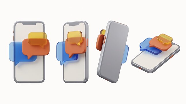 Mobile phone with speech bubbles during communication on white background