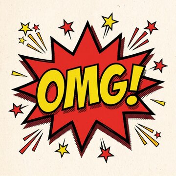Comic book style speech bubble with the text omg expressing surprise or shock in a vibrant retro design