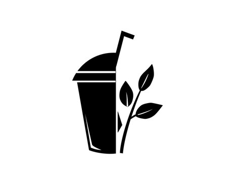 Beverage Cup and Tea Leaf Split Concept Vector Icon