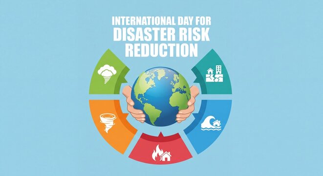 nternational day for disaster risk reduction illustration with globe and natural disaster icons