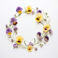Naklejka premium Real pressed pansy flowers wreath petal plant.