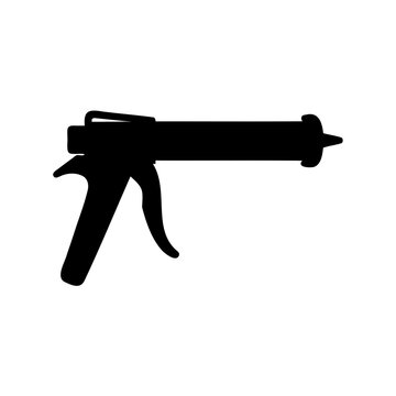 Black spray gun icon with trigger detail - Simple black vector icon of a spray gun in a neutral pose, showing trigger and nozzle for design or illustration use.