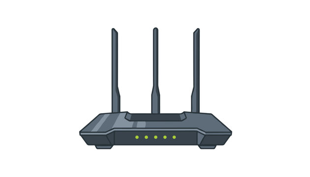 Modern black Wi-Fi router with three antennas isolated on a plain white background illustrates wireless internet technology connectivity equipment.