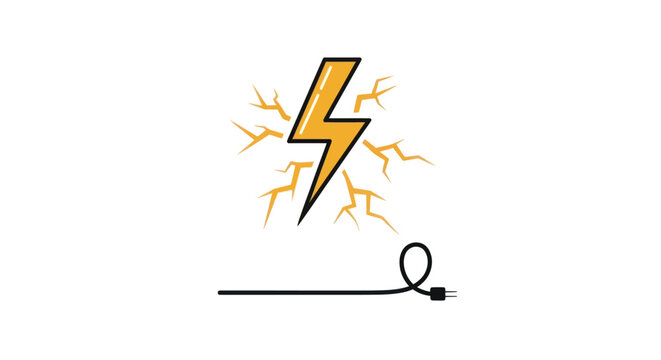 Illustration of a lightning bolt with cracks, connected to a charging cable, symbolizing energy and power