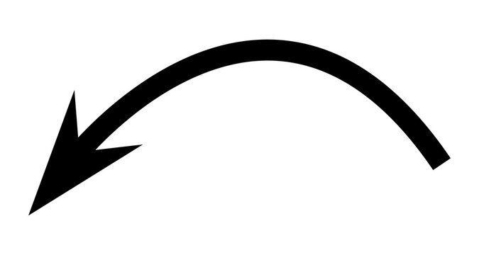 Black Curved Arrow Icon Isolated on Transparent Background