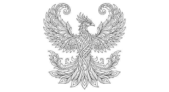 Intricate Phoenix Bird Illustration Isolated on Transparent Background