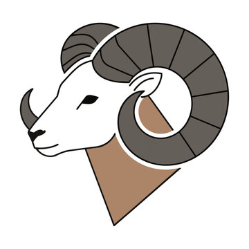 Minimalist line art of a majestic ram head with large spiraling horns in a side profile view on a white background Minimalist animal design concept