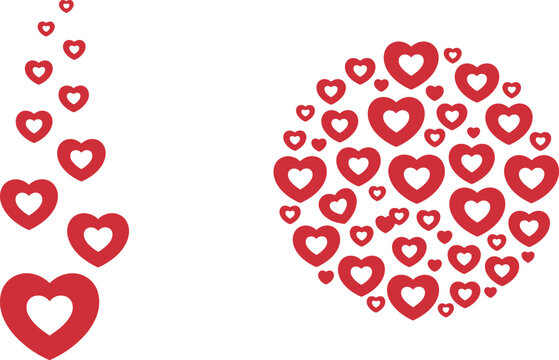 Red Heart Stream and Circle Mosaic Vector Elements for Valentine's Day Design