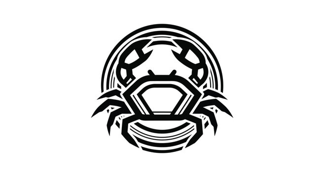 Black and white stylized crab emblem design.