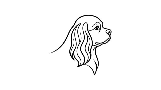 Cavalier King Charles Spaniel head profile line art vector illustration, minimal black continuous outline dog logo isolated on white background