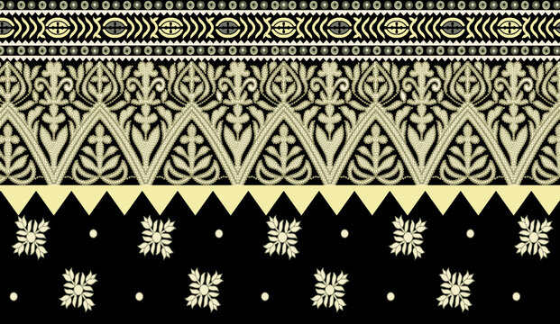 Cream and Gold Elegant Ornamental Textile Border and Stripe Design