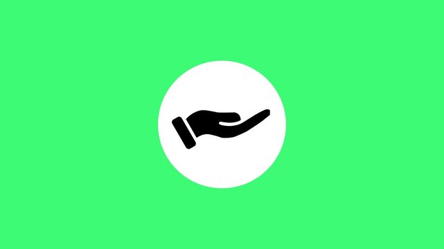 Open hand giving receiving icon animation on white circle background for charity and help concept video loop