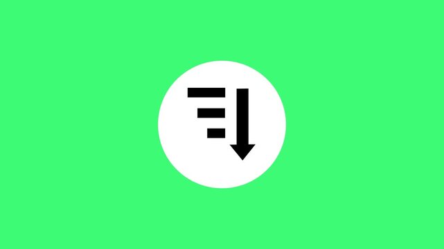 Sort descending list arrow icon animation on white circle background for data filtering concept video loop