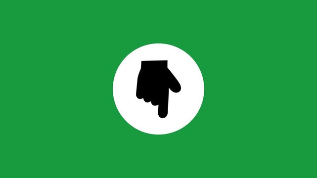 Hand pointing down cursor icon animation on white circle background for direction link and UI interface concept video loop