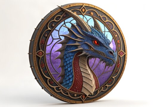 Round decorative plaque featuring a detailed blue dragon head profile