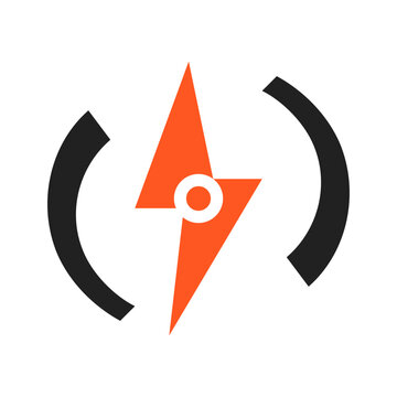Bold lightning bolt icon with high voltage tech bracket design