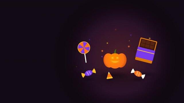 Premium Halloween candy and confectionery advertising scene featuring glossy sweets chocolate wrapped candy pumpkins warm cinematic lighting and elegant seasonal atmosphere