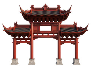 Fototapeta premium Traditional Chinese Temple Gate Architecture Isolated on Transparent Background