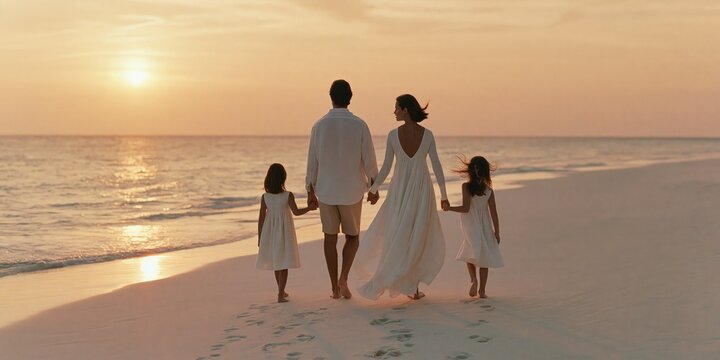 Luxury Tropics: Family Beach Moments in Golden Hour Glow