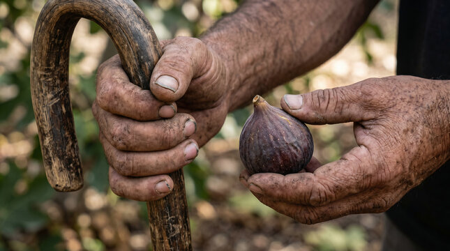 The prophet Amos, a rugged shepherd and fig tree farmer, receiving profound prophetic visions while standing among his flocks