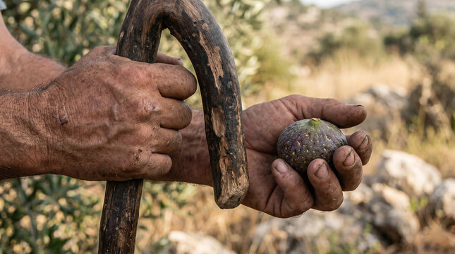 The prophet Amos, a rugged shepherd and fig tree farmer, receiving profound prophetic visions while standing among his flocks