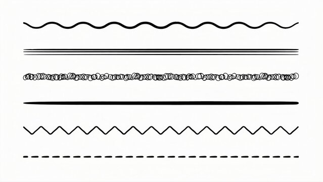 Hand drawn vector line dividers set, Decorative horizontal border collection, Wavy zigzag and dashed text dividers, Black ink stroke underline graphics, Minimalist page separator set, Simple line art 