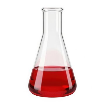 Erlenmeyer flask with red liquid inside isolated on white background