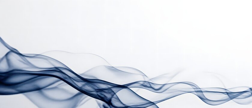 Navy blue ink thin flowing ribbons that separate and gently reconnect on white background