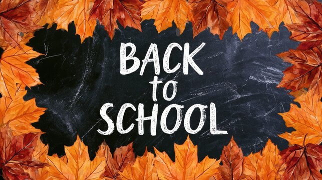 Autumn Back to School Chalkboard Graphic with Decorative Leaves