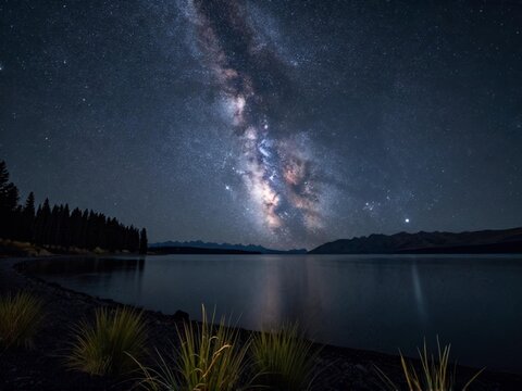 Milky Way Rising From Lake Horizon Lake Tekapo Dark Sky NZ