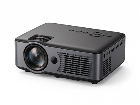 Small Digital Projector for Indoor Viewing, Compact Portable Video Projector on White Background, Mini Projector for Home Entertainment and Presentations