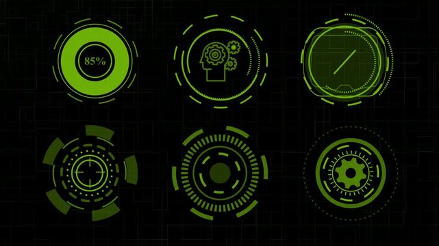 Complex HUD Circles pack. Futuristic user interface elements for overlay design. Digital circles isolated on the black background ant 4 video