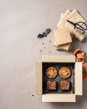 Halloween bakery preorder box with cookies and brownies