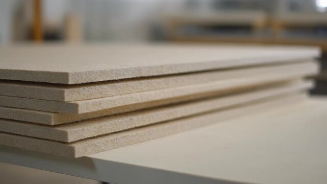 Natural Fiber Insulation Boards Stacked in Building Materials Workshop