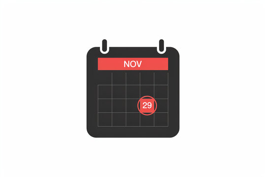 A dark calendar icon with the month November and day 29 highlighted in red representing an important date or appointment reminder on a digital device application or web page interface