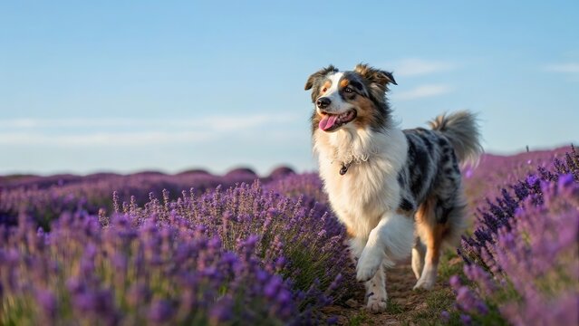 Australian Shepherd dog with striking merle coat sitting beautifully for professional pet portrait photography.