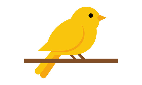 Yellow canary bird perched on a branch in a minimalist flat design style with bold colors isolated on a white background simple graphic design concept