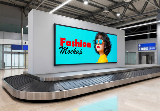 Horizontal Billboard Mockup above Airport Baggage Carousel