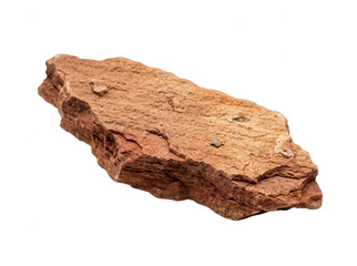 Pojedynczy kawałek naturalnego czerwonego piaskowca o szorstkiej teksturze, wyizolowany na czystym białym tle, idealny do projektów geologicznych i dekoracji wnętrz.