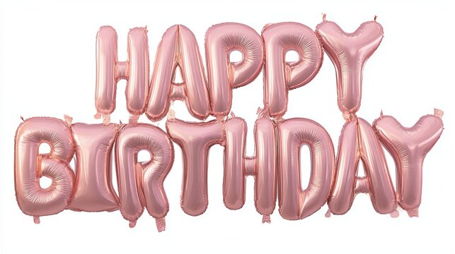 Pink 3d metallic happy birthday foil balloon text isolated png