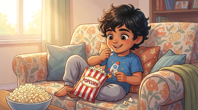 Little Boy Eating Popcorn 