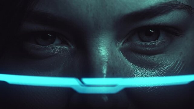 Futuristic Human Face Illuminated by Digital Scanning Light