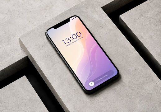 Smartphone Screen Mockup on Modern Grey Concrete Slabs