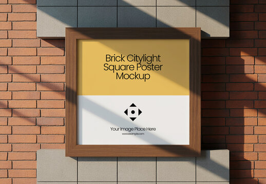 Square Poster Mockup on Brick Wall