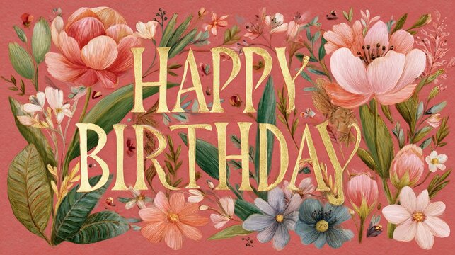 Happy birthday floral card with elegant flowers and festive design