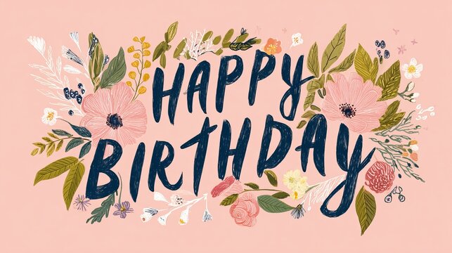 Happy birthday floral card with elegant flowers and festive design