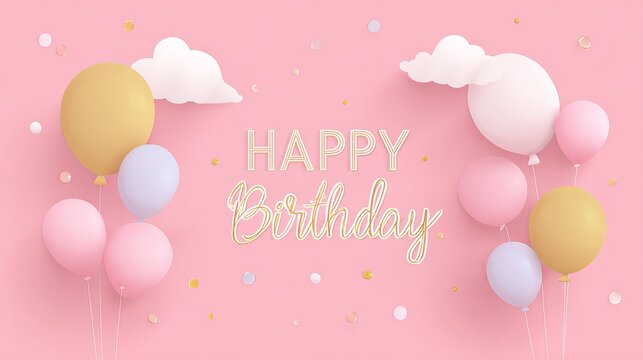 Happy birthday greeting card with balloons and pink background