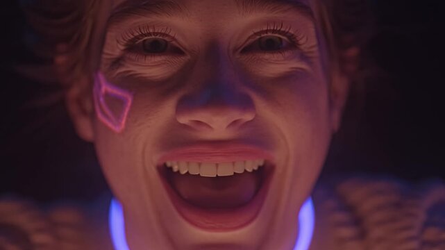 Futuristic Human Face Illuminated by Digital Scanning Light