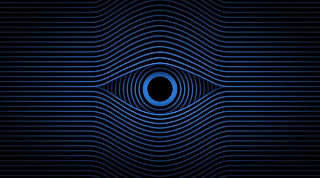Abstract blue eye shape formed by horizontal glowing lines