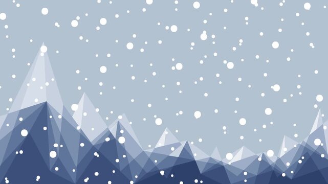 Abstract low poly winter mountain landscape with falling snow